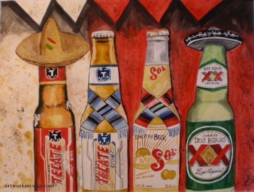 500x379 Mexican Beers - Mexican Watercolor Painting