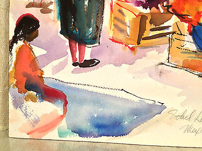400x300 Mexican Market Watercolor Painting Signed By Ethel Lunenfeld - Mexican Watercolor Painting