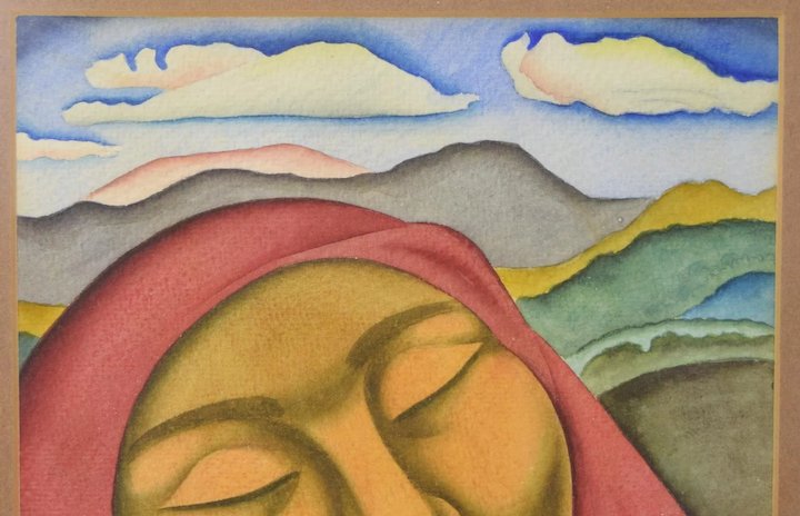 720x464 1939 Carlos Camara Mexican Watercolor Painting Portrait - Mexican Watercolor Painting