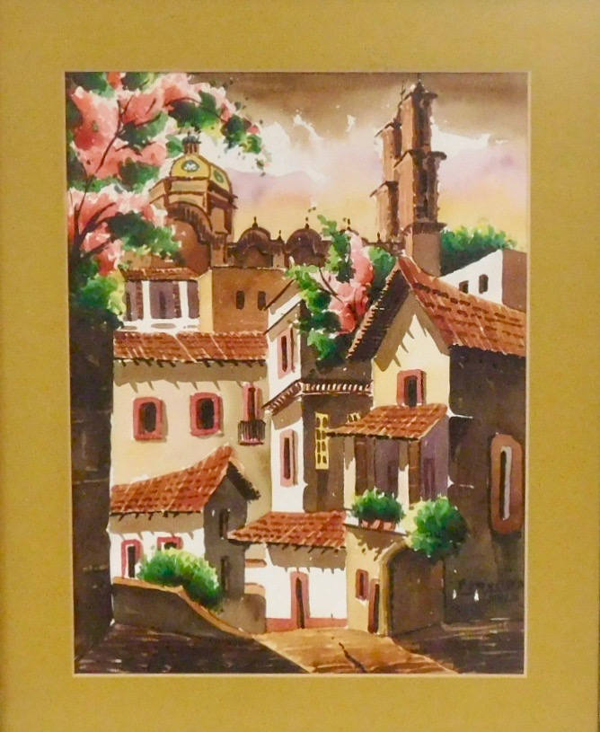 668x815 Mexican Watercolor Townscape By Artist Francisco Taxlo - Mexican Watercolor Painting