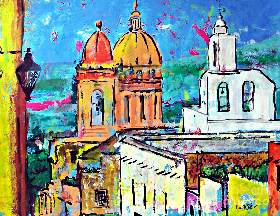 900x696 San Miguel Mexican Churches Spring Day Painting By Cristiana Marinescu - Mexican Watercolor Painting