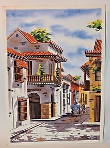 222x300 Doriall Watercolor On Paper Painting Of A Mexican Town Signed Ebay - Mexican Watercolor Painting