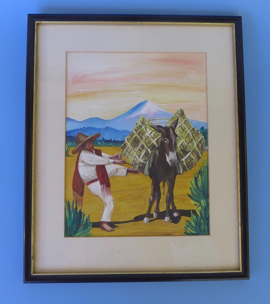 886x1000 Framed Vintage Mexican Watercolor Painting By Jesus 11 58 X 14 1 - Mexican Watercolor Painting