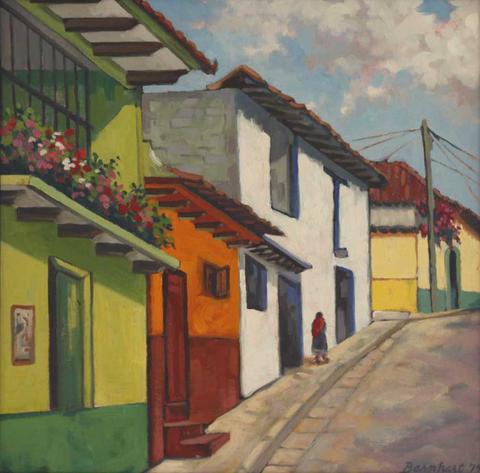 480x473 Mexican Street Original Oil Painting By Jeff Barnhart Wallspace - Mexican Watercolor Painting