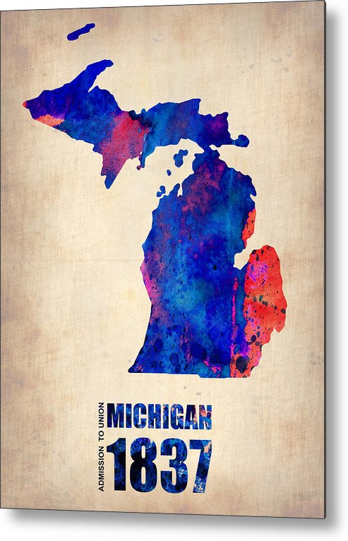 493x766 Michigan Watercolor Map Metal Print By Naxart Studio - Michigan Watercolor