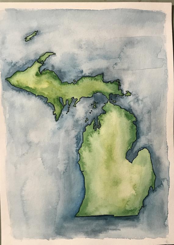570x801 Michigan Watercolor Painting Etsy - Michigan Watercolor