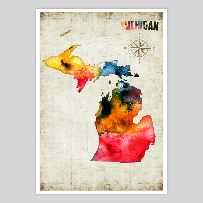 700x700 Michigan Watercolor Print - Michigan Watercolor