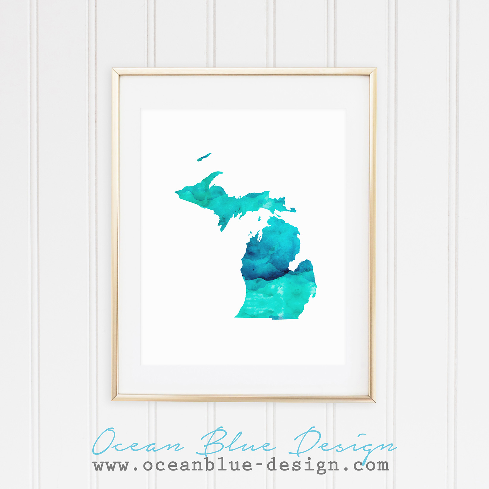 1642x1642 State Of Michigan Watercolor Style Print Ocean Blue Design - Michigan Watercolor