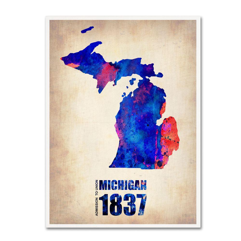 1000x1000 Trademark Fine Art 24 In. X 18 In. Michigan Watercolor Map Canvas - Michigan Watercolor