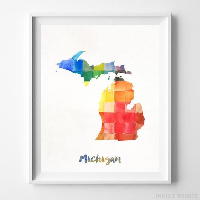 699x699 Michigan Usa Watercolor Map Print - Michigan Watercolor