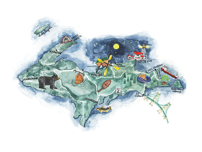 400x300 Michigan Upper Peninsula Watercolor Illustration By Brittany - Michigan Watercolor