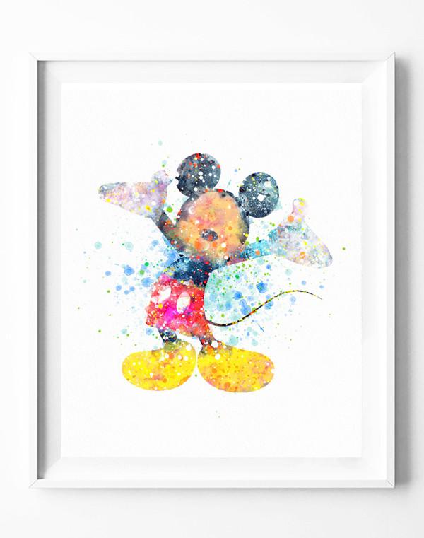 600x761 Mickey Mouse Art Print Poster Disney Watercolor Painting Wall Art - Mickey Mouse Watercolor