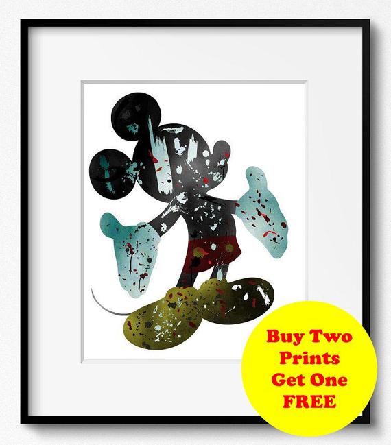 570x649 Mickey Mouse Watercolor Art Print D1001 Disney Art Print Etsy - Mickey Mouse Watercolor
