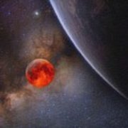 180x180 Milky Way Galaxy, The Blue Planet And Her Blood Moon Watercolor - Milky Way Watercolor