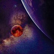 180x180 Milky Way Galaxy, The Blue Planet And Her Blood Moon Watercolor 2 - Milky Way Watercolor