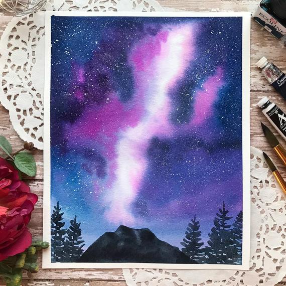 Milky Way Watercolor at PaintingValley.com | Explore collection of ...