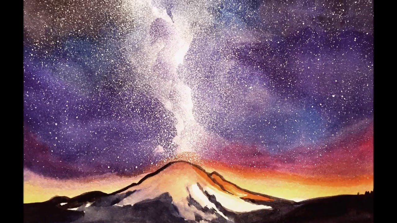 1280x720 Milky Way Watercolor Painting By Sabina Khosseyn - Milky Way Watercolor