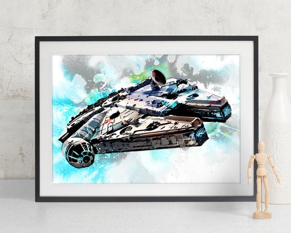 570x456 Millennium Falcon Star Wars Art Print Star Wars Art Fan Etsy - Millennium Falcon Watercolor