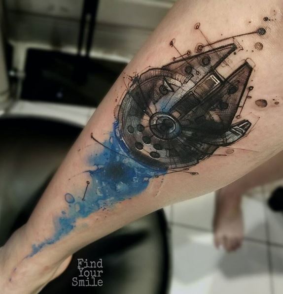 574x597 Millennium Falcon Tattoo - Millennium Falcon Watercolor