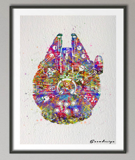 539x640 Diy Original Watercolor Millennium Falcon Ship Poster Prints - Millennium Falcon Watercolor