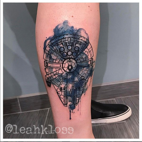 601x601 Millennium Falcon Watercolor Tattoo By Leah Kramer - Millennium Falcon Watercolor