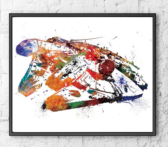 570x499 Star Wars Millennium Falcon Digital Watercolour Poster Cowazinga - Millennium Falcon Watercolor