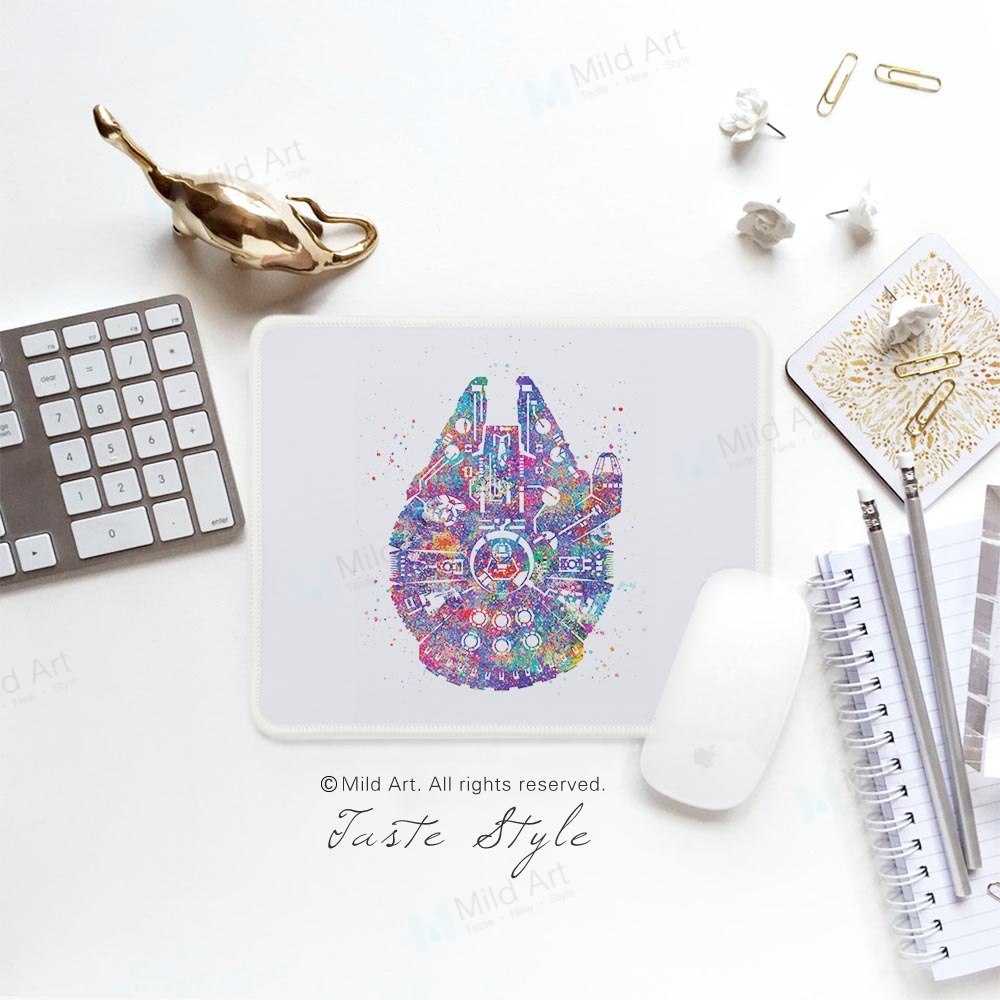 1000x1000 Watercolor Star Battleship Millennium Falcon Art Print Pop Movie - Millennium Falcon Watercolor