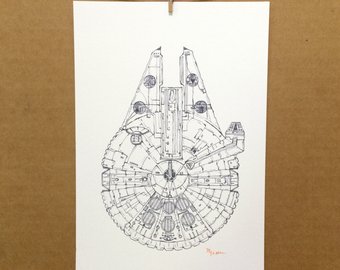 340x270 Watercolorink Star Wars Millennium Falcon Red Amp Blue - Millennium Falcon Watercolor