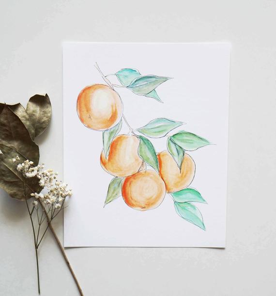 570x611 Oranges Modern Minimalist Watercolor Print Contemporary Etsy - Minimalist Watercolor