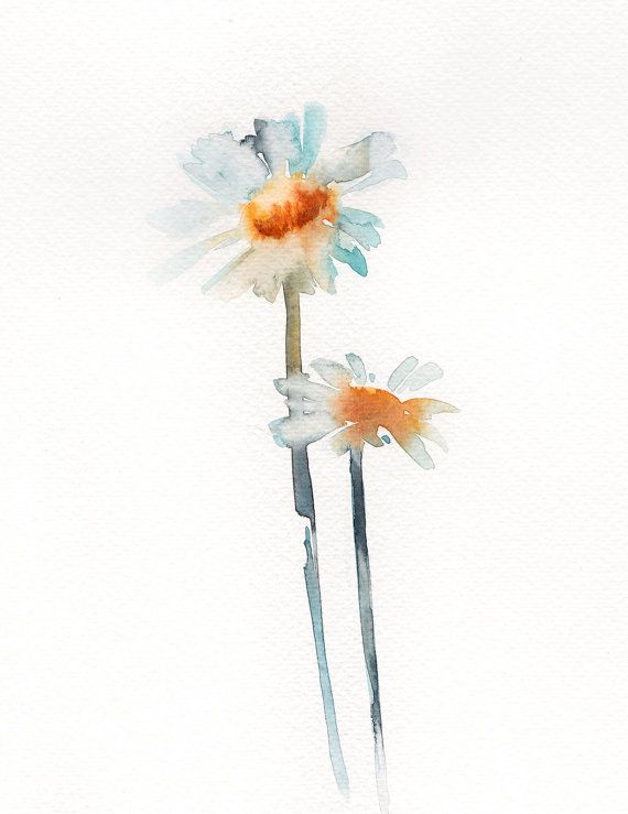 570x739 White Daisies Original Watercolor Painting, Minimalist Flowers - Minimalist Watercolor