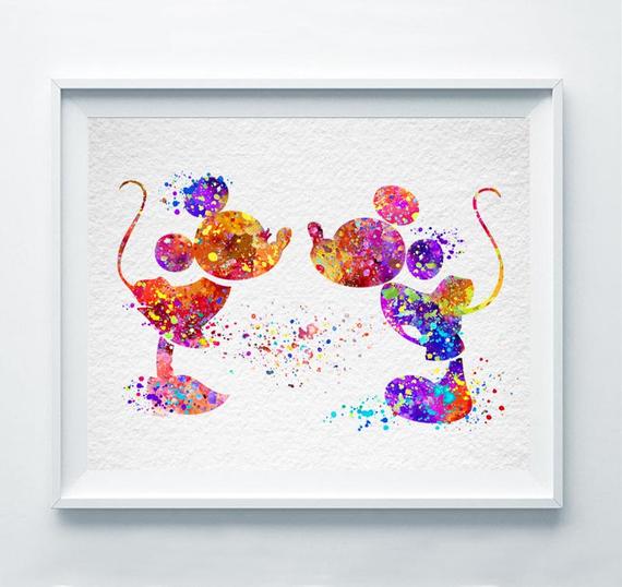 570x538 Mickey And Minnie Mouse Print Abstract Watercolor Nursery Wall Etsy - Minnie Mouse Watercolor