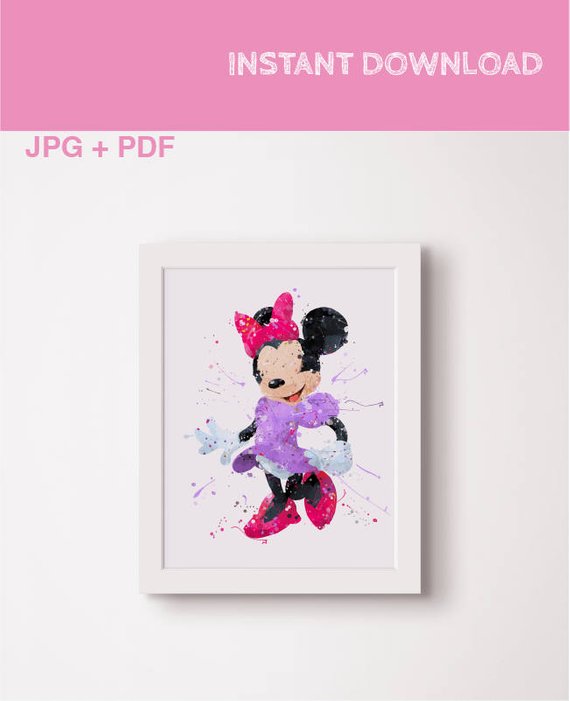 570x701 Minnie Mouse Watercolour Print Minnie Mouse Party Minnie Birthday - Minnie Mouse Watercolor