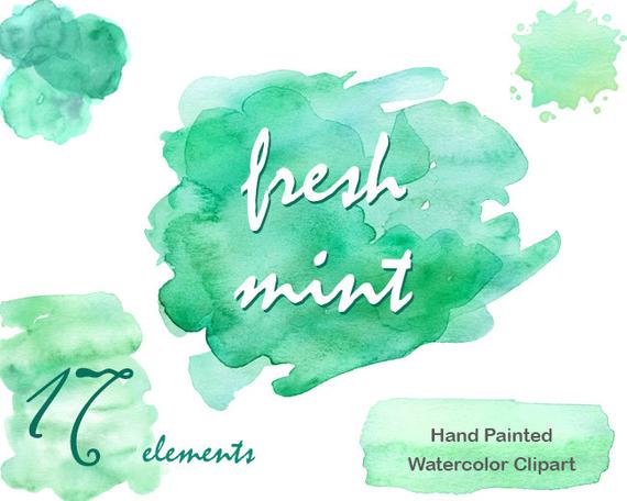 570x456 Watercolour Clipart Commercial Use Mint Green Watercolor Etsy - Mint Green Watercolor
