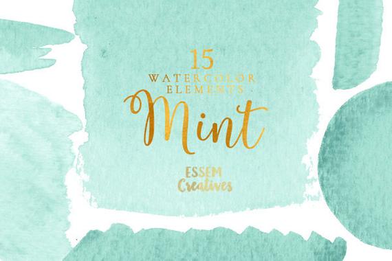 570x380 Mint Green Watercolor Clipart Splash Watercolor Graphics Etsy - Mint Green Watercolor