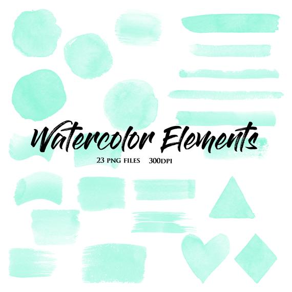 570x570 Mint Watercolor Elements Watercolor Shapes Scrapbooking Etsy - Mint Watercolor