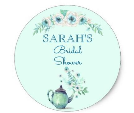 432x364 1.5inch Mint Green Teapot Watercolor Flowers Classic Round Sticker - Mint Watercolor Flowers