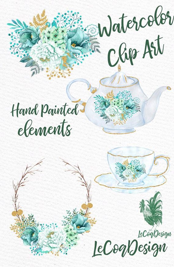 570x874 Mint Watercolor Clipart Watercolor Flowers Wedding Clipart - Mint Watercolor Flowers