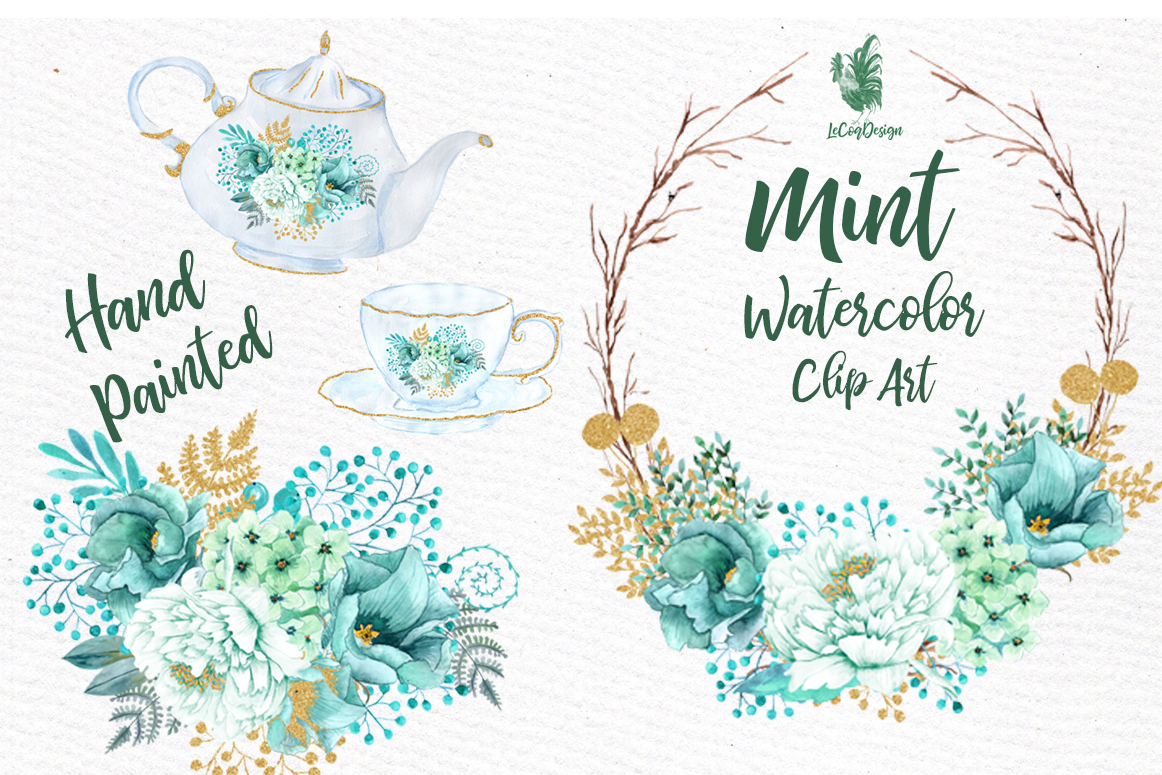 1162x775 Mint Watercolor Clipart Watercolor Flowers Wedding Clipart By - Mint Watercolor Flowers