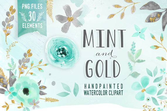 570x379 Mint And Gold - Mint Watercolor Flowers