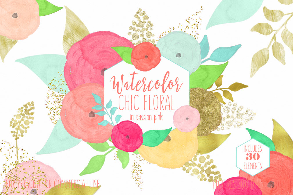 1008x671 Peach Amp Mint Watercolor Floral Clipart Commercial Use Clipart 30 - Mint Watercolor Flowers