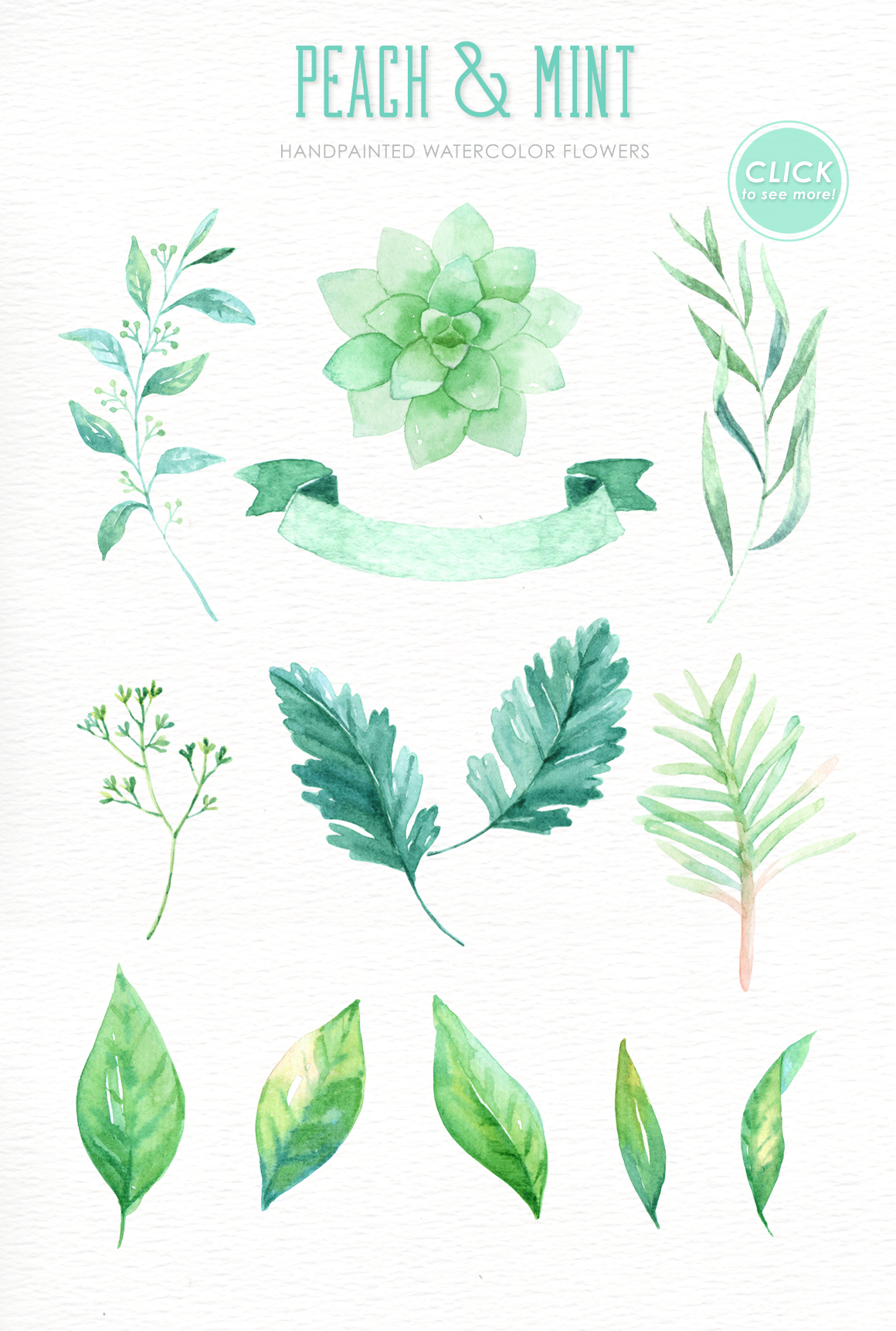 1160x1724 Peach And Mint Watercolor Clipart By Everysunsun - Mint Watercolor Flowers