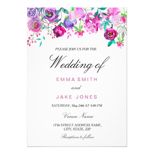 540x540 Pink Purple Amp Mint Watercolor Flowers Wedding Card Zazzle.co.uk - Mint Watercolor Flowers