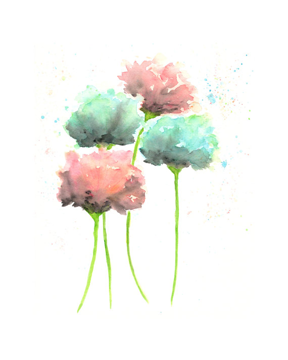 570x713 Country Cottage Decor, Watercolor Flowers Art, Watercolor Poppies - Mint Watercolor Flowers