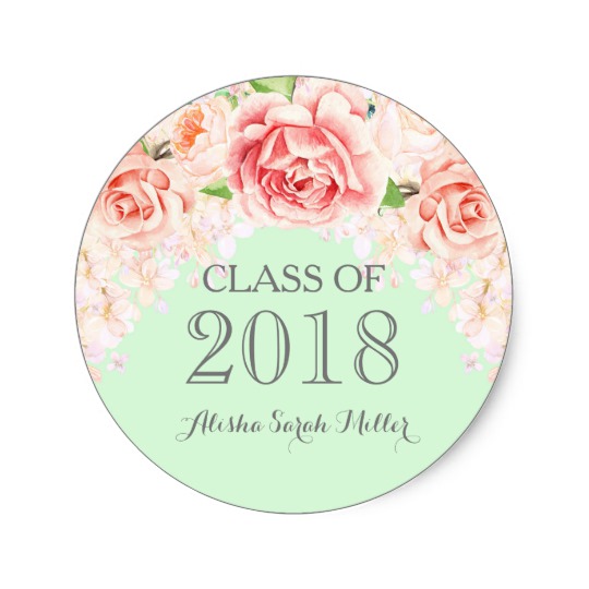 540x540 Mint Green Pink Watercolor Flowers Graduation 2018 Classic Round - Mint Watercolor Flowers