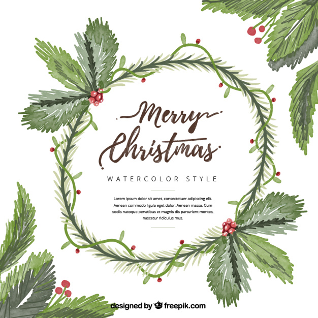 626x626 Watercolor Background Of Christmas Wreath With Mistletoe Vector - Mistletoe Watercolor