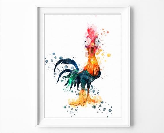 570x460 Heihei Print Moana Printable Moana Watercolor Print Disney Etsy - Moana Watercolor