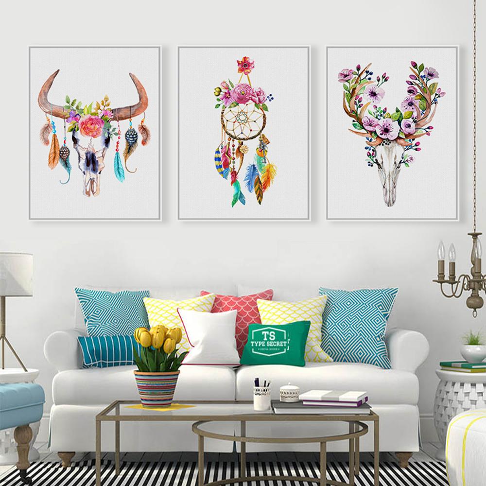 1000x1000 Modern Watercolor Deer Head Skull Canvas Set - Modern Watercolor
