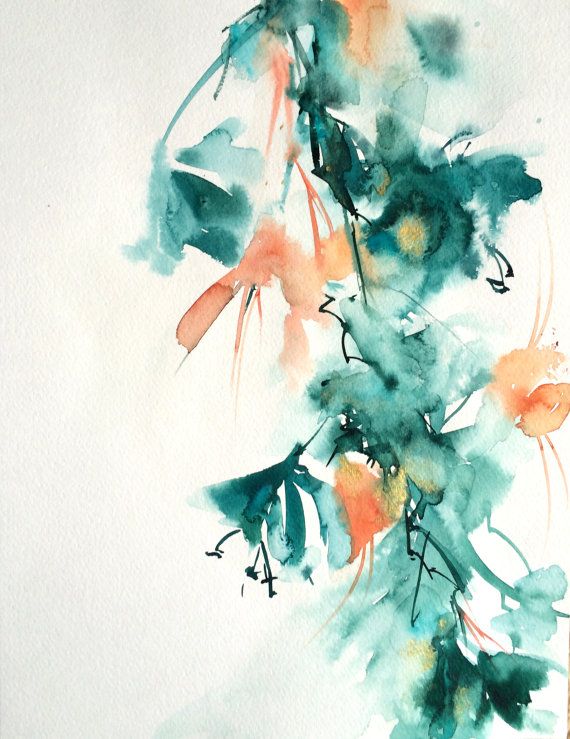 570x739 Abstract Original Watercolor Painting, Floral Painting, Emerald - Modern Watercolor