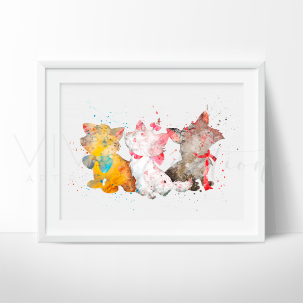 600x600 Aristocats Watercolor Nursery Art Wall Decor Print - Modern Watercolor Art