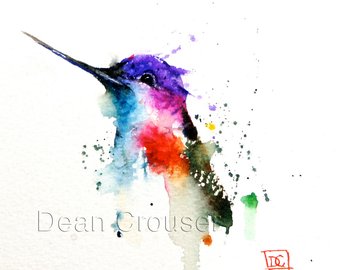 340x270 Splash Of Color Colorful Hummingbird Watercolor Painting Art - Modern Watercolor Art